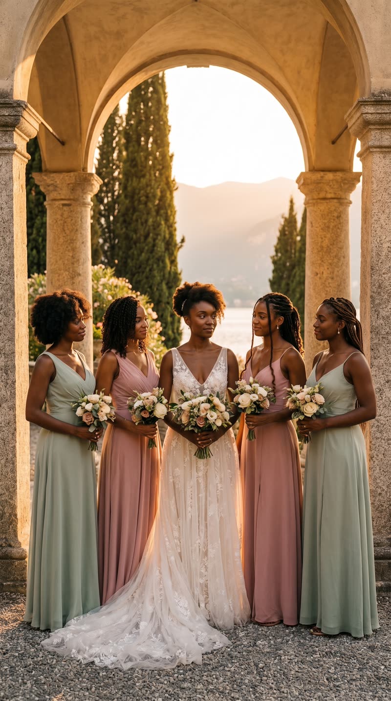The bride and her bridesmaids